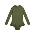 thumbnail image 1 of ATOGUTA Girls Long Sleeve Swimsuits One Piece Rash Guard Bathing Suit Toddler Kids Zipper Swimwear Green, Size 1T-5T, 1 of 2