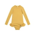 thumbnail image 1 of ATOGUTA Girls Long Sleeve Swimsuits One Piece Rash Guard Bathing Suit Toddler Kids Zipper Swimwear Yellow, Size 1T-5T, 1 of 2