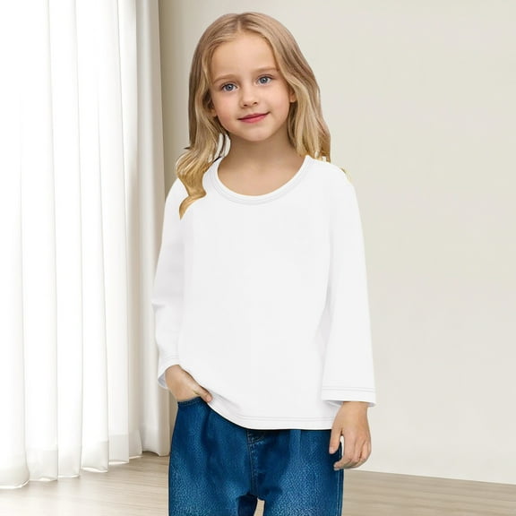 ATOGUTA Girls Long Sleeve Top Size 1T-15 Kids Boys Crewneck School Base Tees Clothes Cute Pullovers Tops White