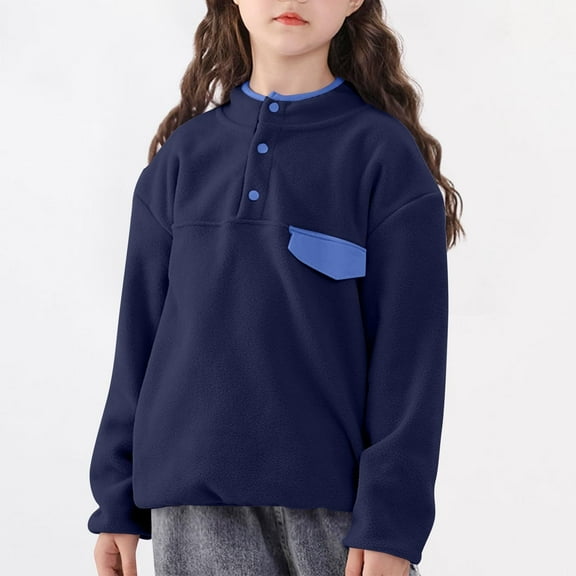 ATOGUTA Girls Long Sleeve Tops Size 5T-15 Boys Fleece Crew Neck School Sports Tees Cute Casual Pullovers Tops Navy