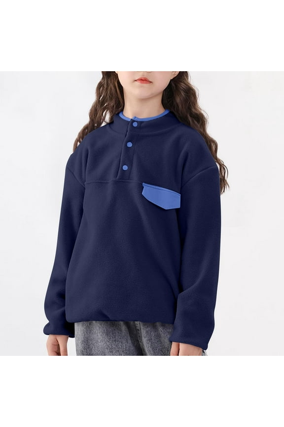 Girls Long Sleeve Tops Size 5T-15 Boys Fleece Crew Neck School Sports Tees Cute Casual Pullovers Tops Navy