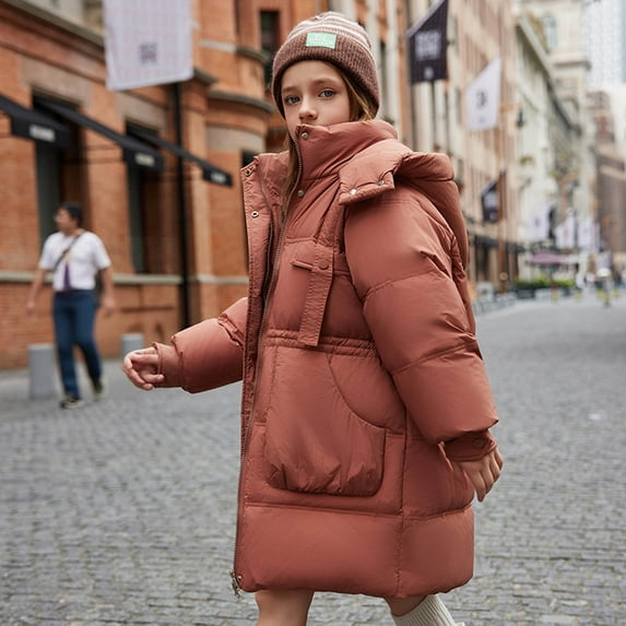 ATOGUTA Girls' Long Winter Coat Parka Waterproof Warm Puffer Jacket Size 5T-14, Brown