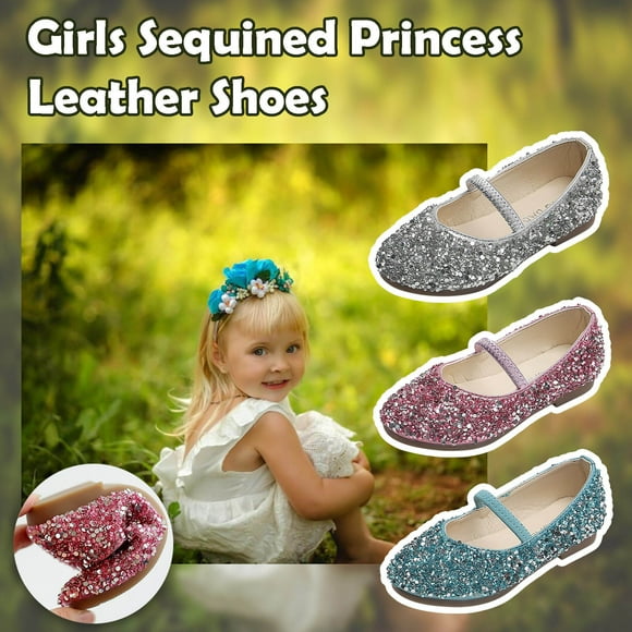 ATOGUTA Girls Mary Jane School Uniform Shoes Sequin Non-slip Flats Princess Shoes for Toddler/Little Kid/Big Kid