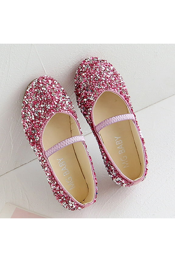 Girls Mary Jane Shoes Sequin Non-slip Flats Princess Shoes for Toddler/Little Kid/Big Kid