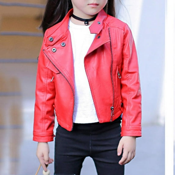 ATOGUTA Girls Motorcycle Jacket for Kids Motorcycle Biker Leather Jackets Red, Size 3T-13