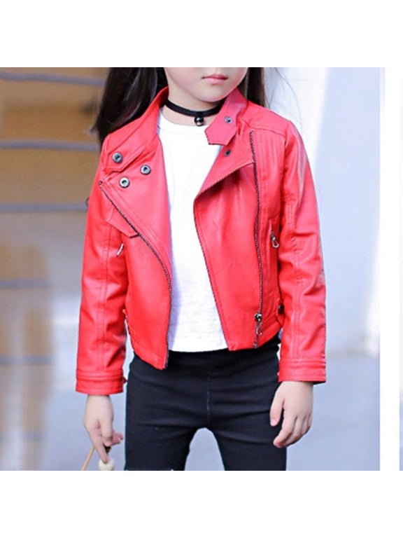 Girls Motorcycle Jacket for Kids Motorcycle Biker Leather Jackets Red, Size 3T-13