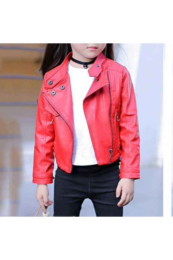 Girls Motorcycle Jacket for Kids Motorcycle Biker Leather Jackets Red, Size 3T-13