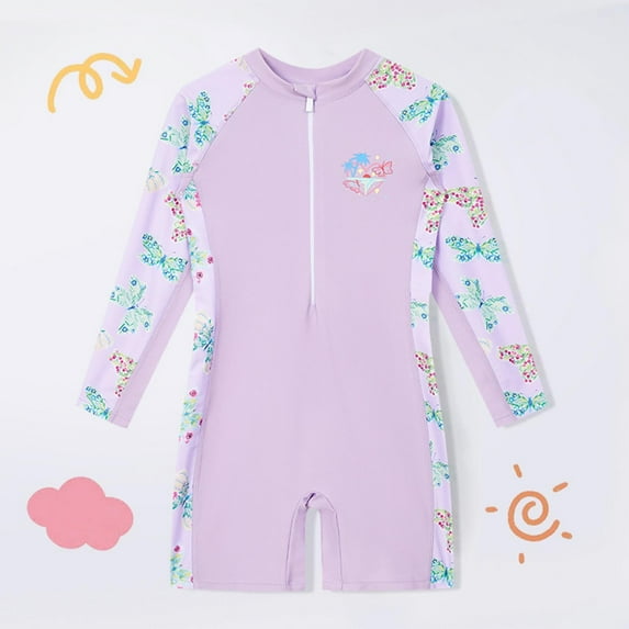 ATOGUTA Girls One Piece Rash Guard Swimsuit Kid Water Sport Short Swimsuit Sun Protection Bathing Suits Purple, Size 2T-12