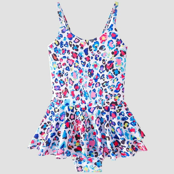 ATOGUTA Girls One Piece Swimsuit Cute Leopard Print Bikini Ruffles One-piece Swimsuit Skirt Red, Sizes 4T-12