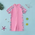 thumbnail image 1 of ATOGUTA Girls One Piece Swimsuit Zipper Rash Guard Short Sleeve Bathing Suit Pink, Size 3T-11, 1 of 5