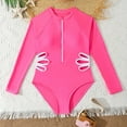 thumbnail image 1 of ATOGUTA Girls One Piece Swimsuits Long Sleeve Swimsuit One Piece Zipper Rash Guard Bathing Suit with Beach Vacation Sun Protection Swimsuit Size 6-15, Hot Pink, 1 of 5