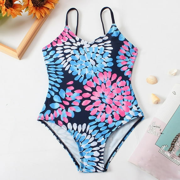 ATOGUTA Girls One Piece Swimsuits Sport Hawaiian Swimwear Beach Bathing Suit Blue, Size 8-14