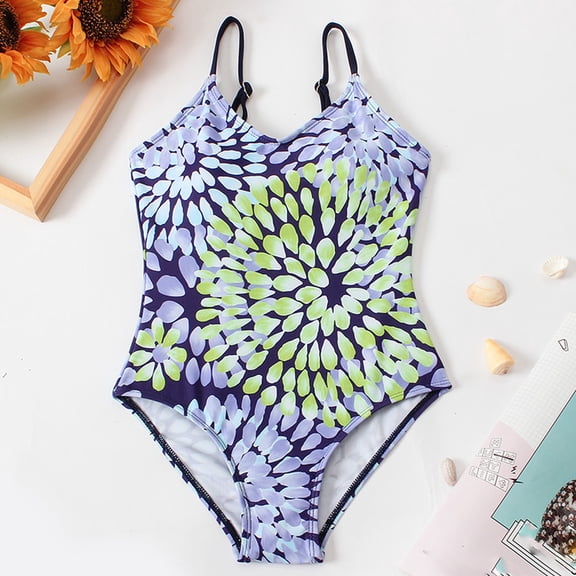 ATOGUTA Girls One Piece Swimsuits Sport Hawaiian Swimwear Beach Bathing Suit Yellow, Size 8-14