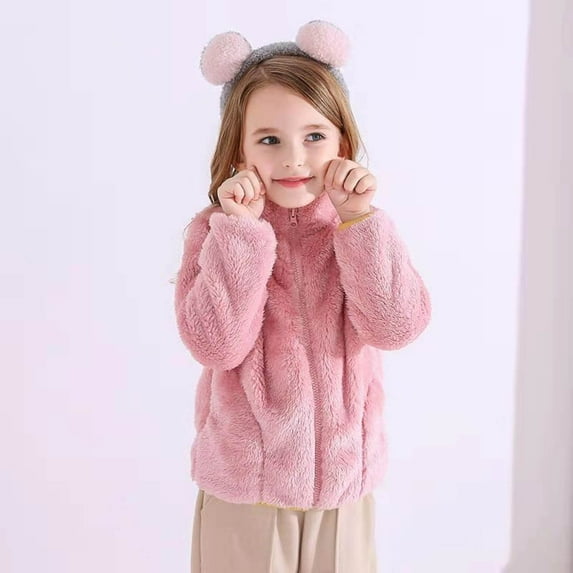 ATOGUTA Girls' Outerwear Jackets & Coats Kids Winter Sherpa Coat Lightweight Full-Zip Spring Fall Windbreaker Pink, Size 18M-9