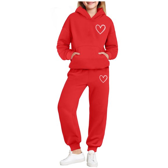 ATOGUTA Girls Outfit Set Tracksuit Fleece Hoodie Sweatshirt and Sweatpants Joggers Set with Pockets Size 3T-15, Red
