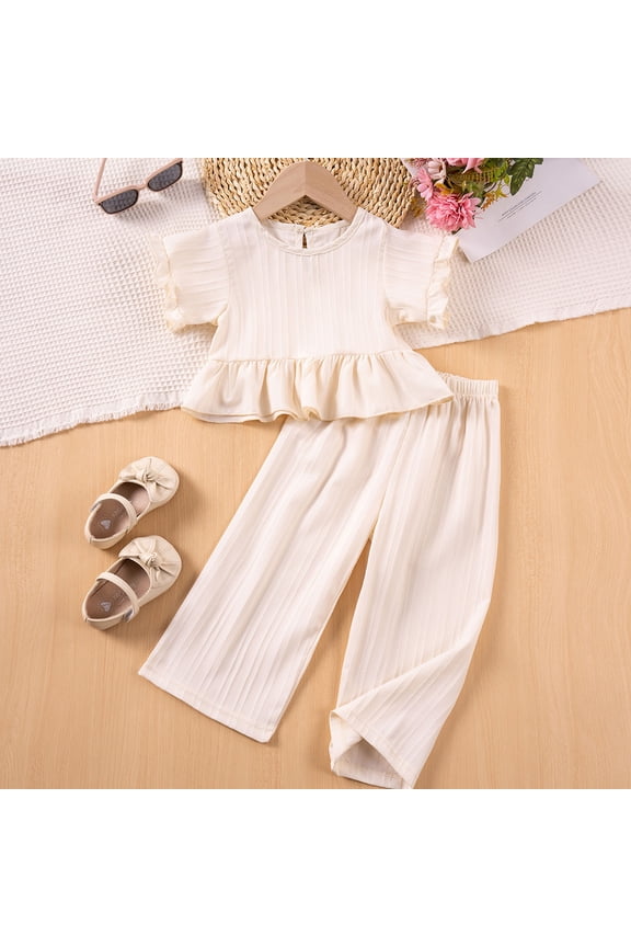 Girls Outfits 2T-8 Ruffle Sleeve T-Shirt Top and Pants 2 Piece Clothes Set