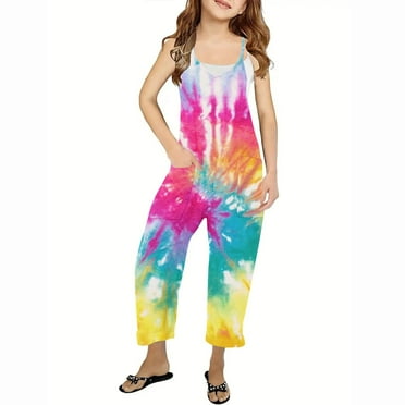 ATOGUTA Girls Overalls V Neck Sleeveless Jumpsuits Spaghetti Straps Long Pants Rompers With Pockets Multicolor, Size 5T-14