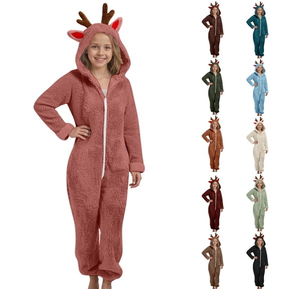 ATOGUTA Girls Pajamas Pants Fleece Unisex Kids Fleece Hooded Jumpsuits Long Sleeve Rompers Sleepwear Outfits Size 2T-13, Pink