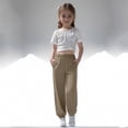 thumbnail image 1 of ATOGUTA Girls' Pants Active Joggers Soft Athletic Sweat Pants for Kids Youth with Pocket Size 3T-14, Khaki, 1 of 6
