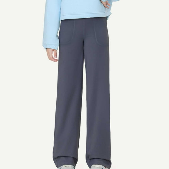 ATOGUTA Girls Pants Kids Straight Leg Casual Baggy Joggers Teen Loose Athletic Elastic Waist Pants with Pocket Size 4T-15, Gray