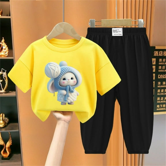 ATOGUTA Girls' Pants Sets 2T-12 Trendy Cute Soft Print Long Sleeve Tops and Longs Pants Suit