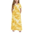 thumbnail image 1 of ATOGUTA Girls Party Dresses Short Sleeve Floral Print Loose Casual Long Maxi Dress with Pockets Yellow, Size 4-14 Years, 1 of 5