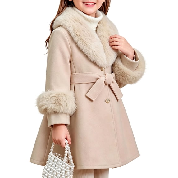 ATOGUTA Girls Peacoat Dress Coat Kids Teen Winter Long Trench Coat Windbreaker Notch Collar Jackets With Pockets Size 3T-15