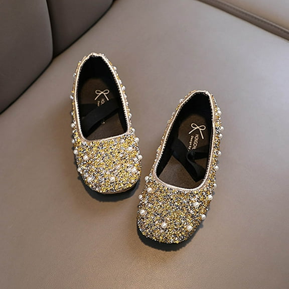 ATOGUTA Girls Princess Shoes Gold Ballet Shoes Flower Girls Mary Jane Flats Dress Shoes Party Wedding