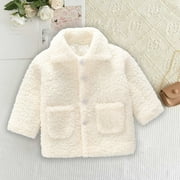 ATOGUTA Girls Puffer Jacket Sherpa Fleece Jackets Lightweight Winter Coats Warm Outwear Beige, Size 1T-10