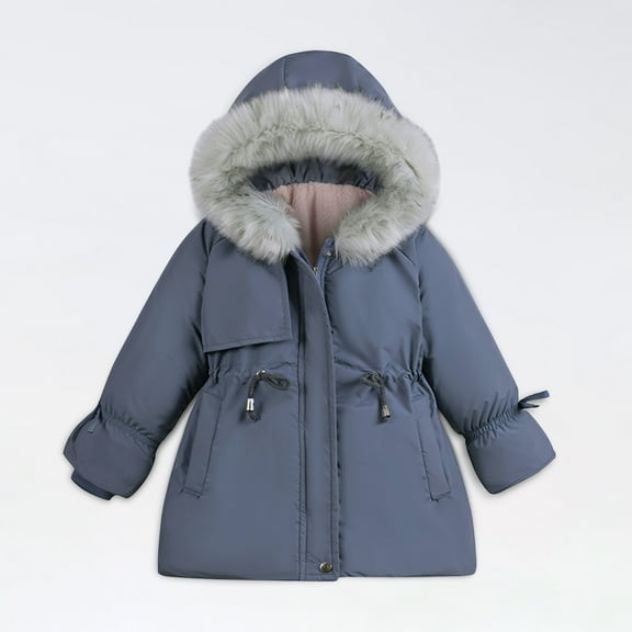 ATOGUTA Girls Puffer Jacket Winter Jacket Parka Down Coat Overcoat with Faux Fur Hood Sky Blue, Size 3T-7