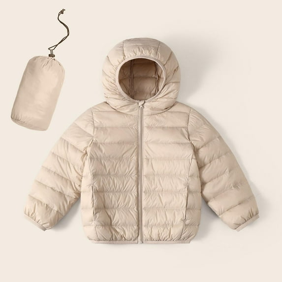 ATOGUTA Girls' Puffer Winter Coat Full Zip Quilted Outerwear Packable Hooded Winter Jackets for Girls Size 2T-14, Beige