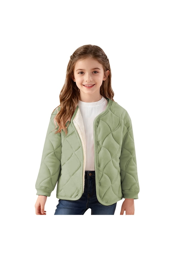 Girls Quilted Jacket Kids Lightweight Outerwear Long Sleeve Fall Winter Coat Size 1T-16, Green