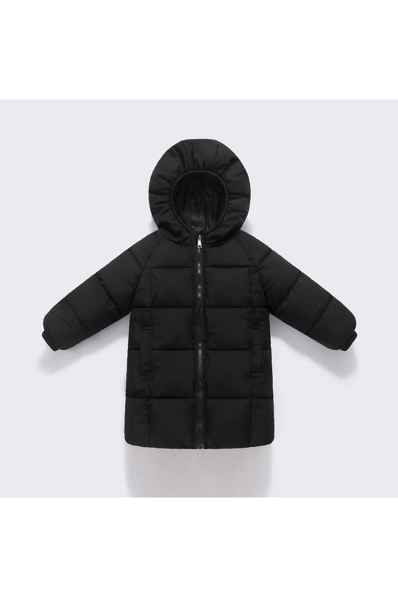 Girls Quilted Jacket Quilted Puffer Jacket Warm Hooded Parka Snow Coats Size 2T-10, Black