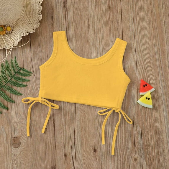ATOGUTA Girls Racerback Tank Top Summer Drawstring Waist Soft Tank Top Yellow, Sizes 18M-5T