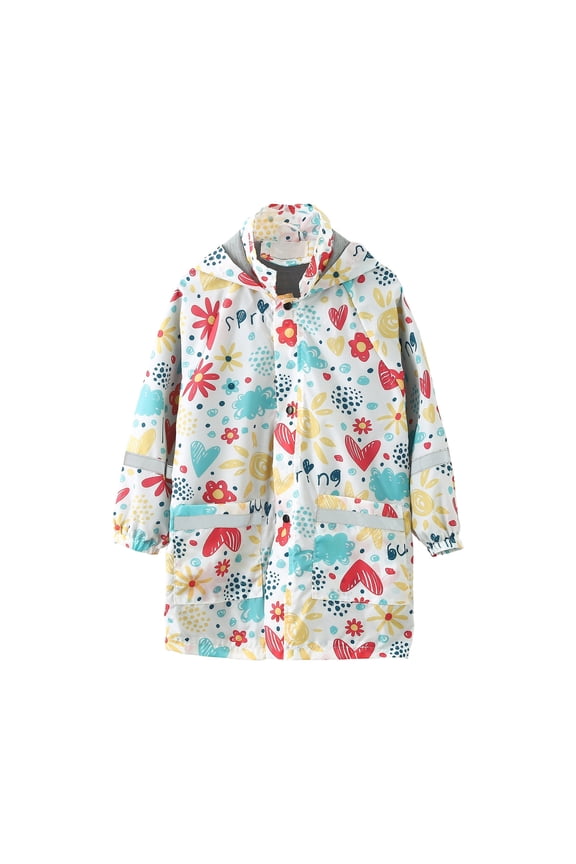 Girls Rain Coat Lightweight Breathable Raincoat Waterproof Hooded Rain Jacket Windbreaker Easy to Fold White, Size 3T-11