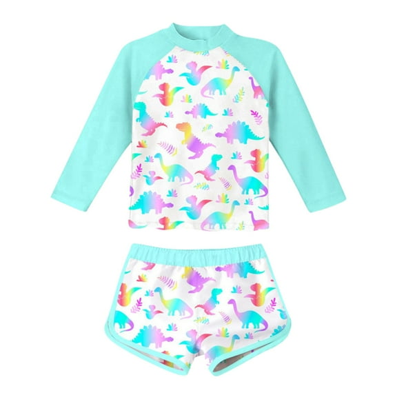 ATOGUTA Girls Rash Guard Swimwear Kids Rash Guard Long Sleeve Bathing Suit Light Blue, Size 2-11 Years