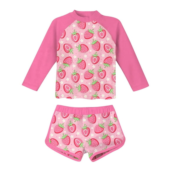 ATOGUTA Girls Rash Guard Swimwear Kids Rash Guard Long Sleeve Bathing Suit Pink, Size 2-11 Years