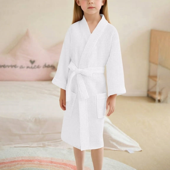 ATOGUTA Girls Robes Kids Bath Towels Hooded Soft Bathrobes Pajamas Sleepwear for Children Size 6-13, White