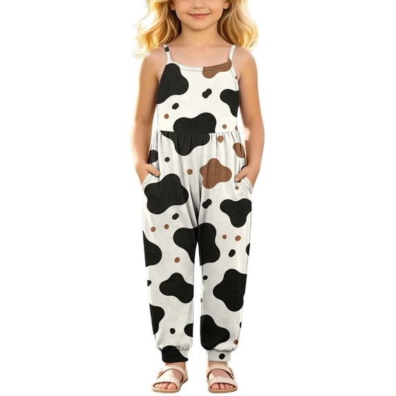 ATOGUTA Girls Rompers And Jumpsuits Casual Sleeveless Spaghetti Strap Loose Romper Long Pants with Pockets Black