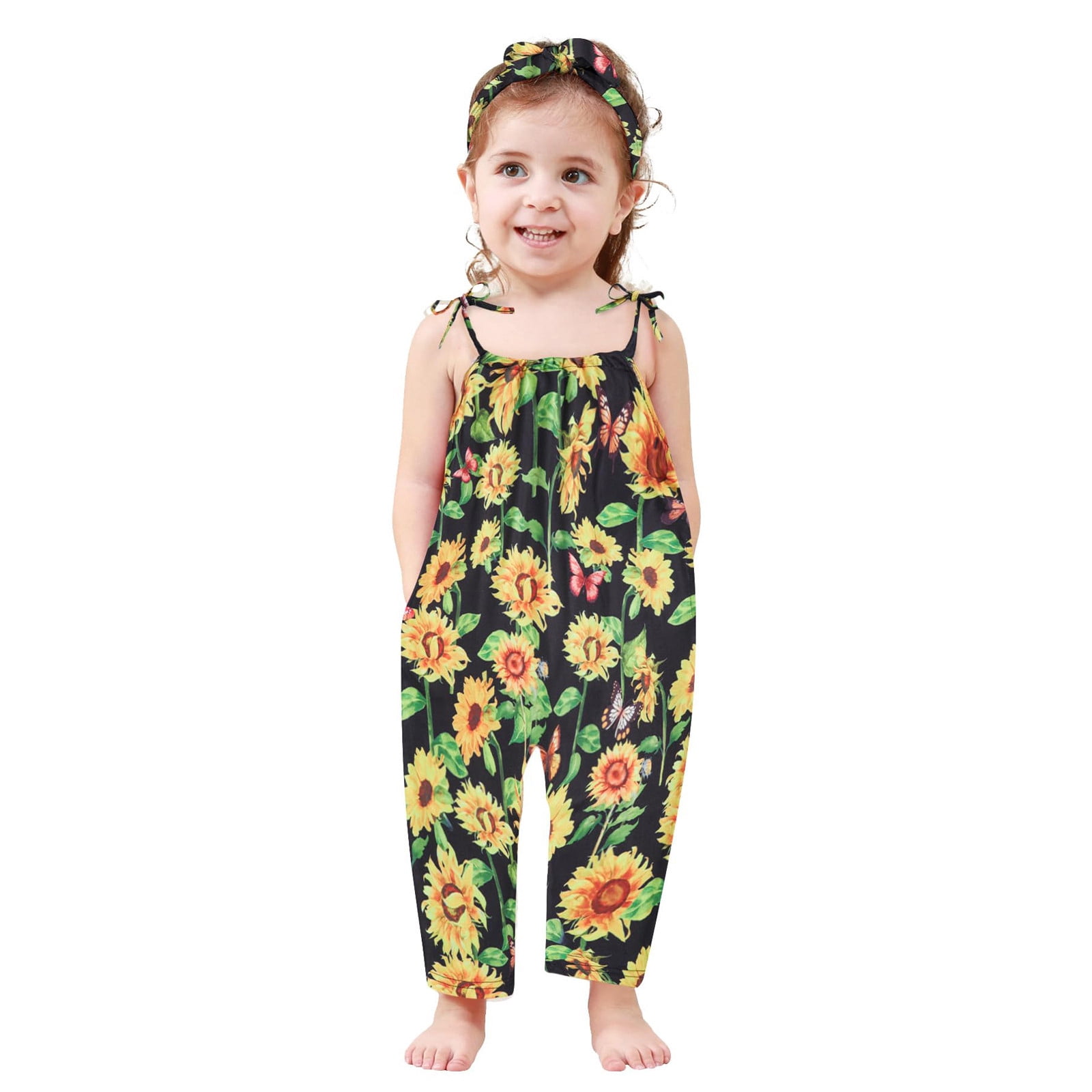ATOGUTA Girls Rompers Sleeveless Cute Long Pants Casual Overalls Yellow ...