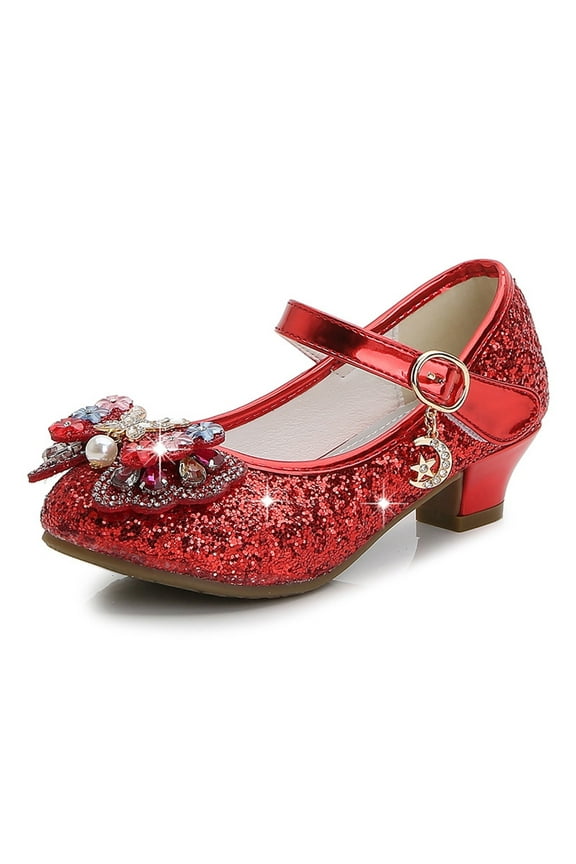 Girls School Shoes Red Kids Party Wedding Shoes with Bowknot Back to School Princess Shoe