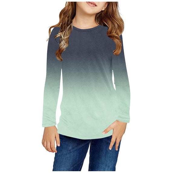 ATOGUTA Girls School Uniform Shirts Gray Long Sleeve T Shirts Color Block Crewneck Casual Cute Tops Blouse Size 3T-14