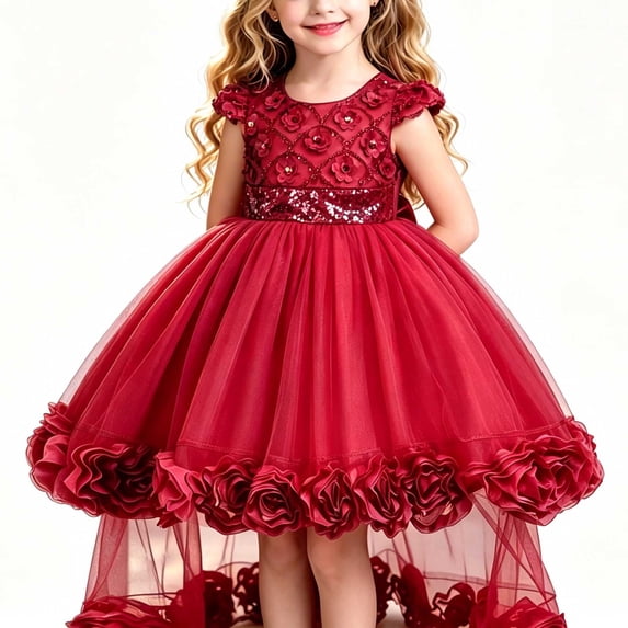 ATOGUTA Girls Sequins Formal Dress Sleeveless Homecoming School Dance Wedding Birthday Party Graduation Pageant Bridesmaid Wine, Size 3T-13