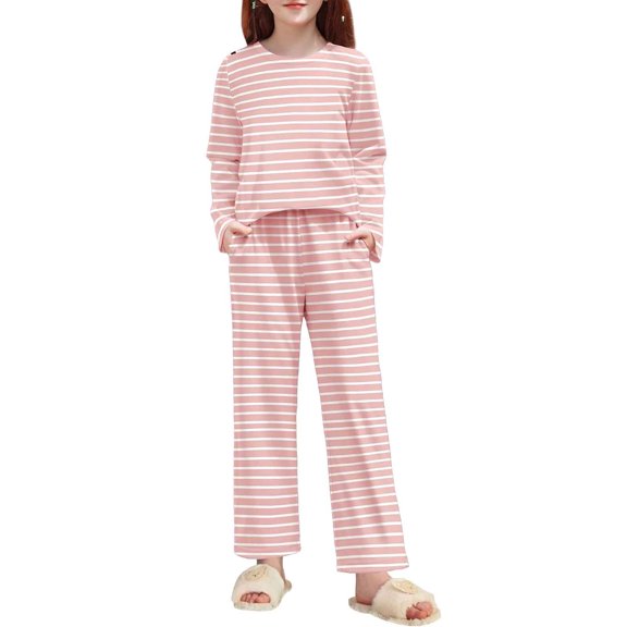 ATOGUTA Girls Sets Kids Stripe Long Sleeve Top Wide Leg Pants Clothing Sets Size 3T-12, Pink
