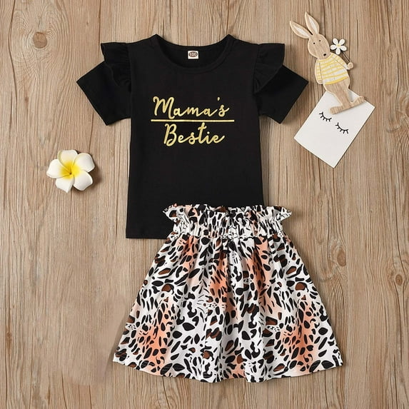 ATOGUTA Girls Sets Short Sleeve Tops Leopard Shorts Cute Summer Outfit Set Black, Size 1T-6