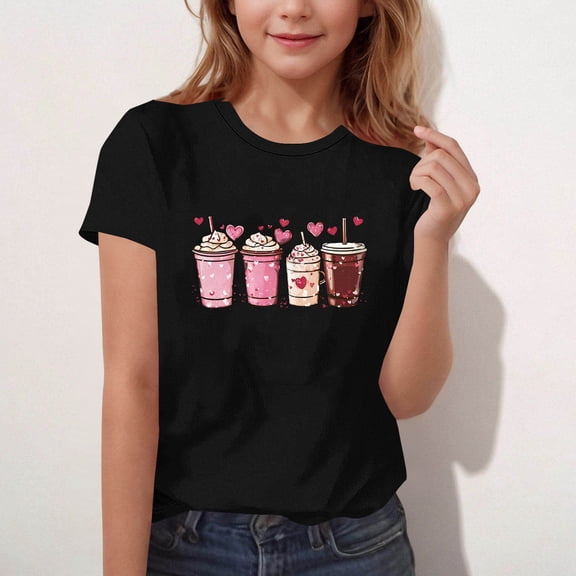 ATOGUTA Girls Shirt Love Heart Valentine Graphic T-Shirt Valentines Day Outfit Tee Top Size 3T-15, Black