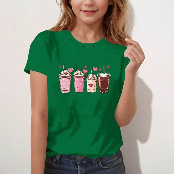 ATOGUTA Girls Shirt Love Heart Valentine Graphic T-Shirt Valentines Day Outfit Tee Top Size 3T-15, Green