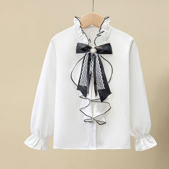 ATOGUTA Girls Shirts Casual Button Down Shirts Long Sleeve Collared Blouses Casual Tops White, Size 4T-15