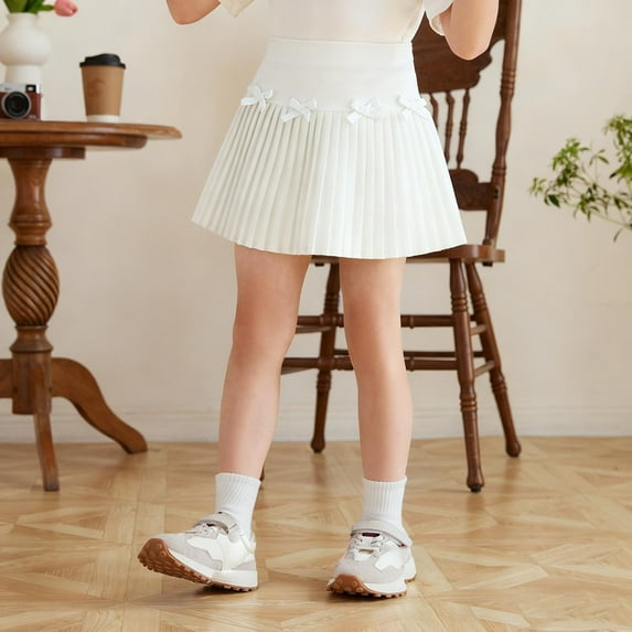 ATOGUTA Girls Short Skirts Pleated Skirt Kids Tennis Elastic Waist Uniform Skirt Size 3T-14, White