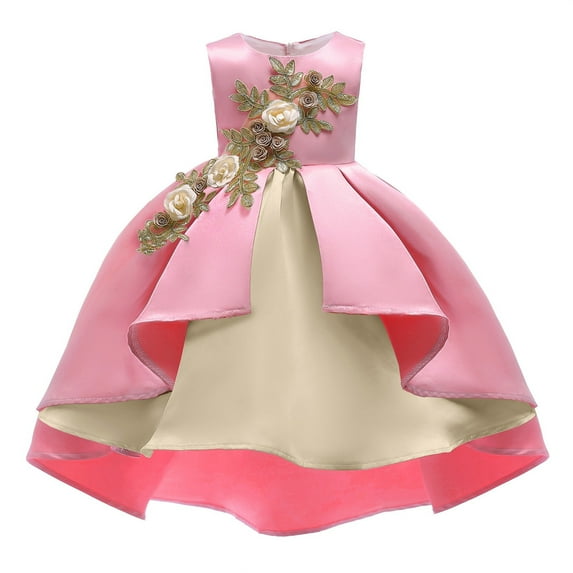 ATOGUTA Girls Short Sleeve Dresses Bridesmaid Summer Wedding Pageant Dresses Princess Birthday Party Size 2T-10, Pink